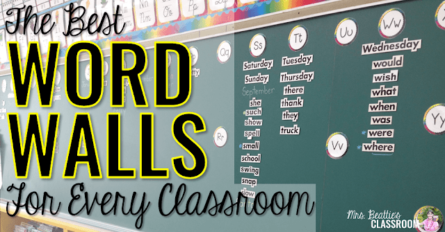 Photo of word wall with text, "The Best Word Walls For Every Classroom."