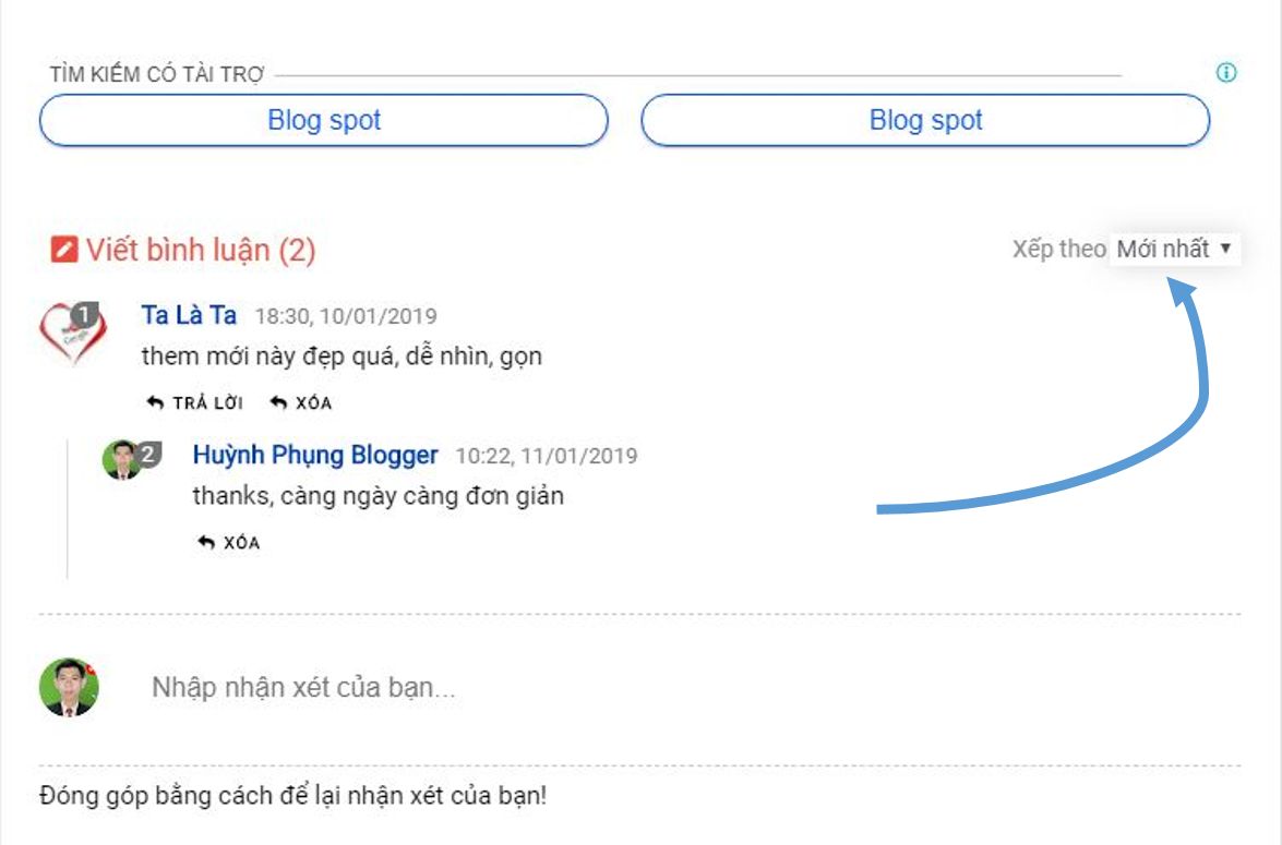 Thêm tính năng sắp xếp bình luận mới nhất, cũ nhất cho blogspot