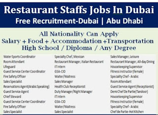 Restaurant Staff Jobs In Dubai Free Recruitment-Dubai Abu Dhabi All Nationality Can Apply