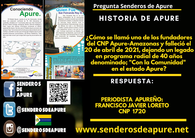 RESPUESTA DEL CONCURSO: Respuesta de nuestra pregunta Senderos de Apure.