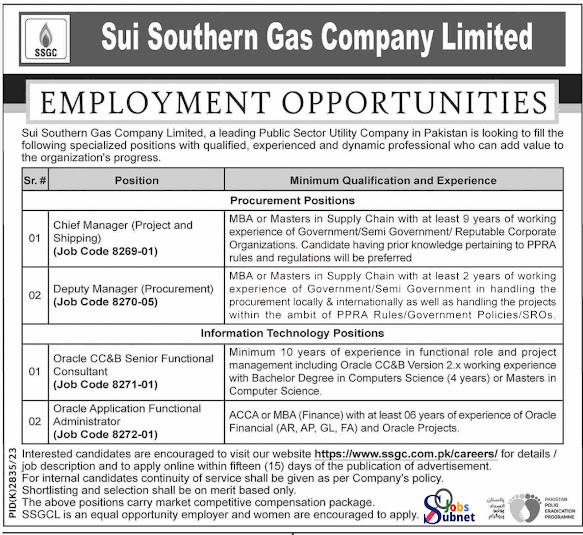 Sui Southern Gas Company Limited SSGC Government Vacancies 2024