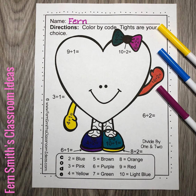 Click Here to Get These St. Valentine's Day Color By Number Addition, Subtraction, Multiplication, and Division FUNKY Valentines Themed Printables Bundle Resource for Your Classroom Today!