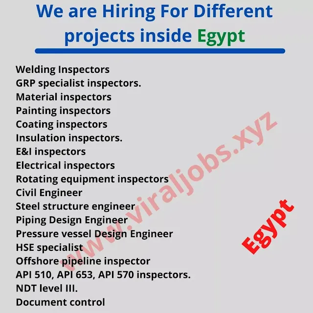 We are Hiring For Different projects inside Egypt