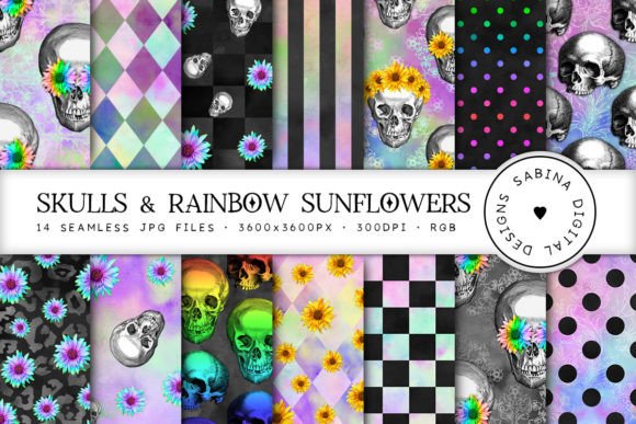 Crella 14 Rainbow Modern Goth Seamless Patterns Compatible with Cameo Silhouette Studio, Cricut and other cutting machines for any crafting projects.