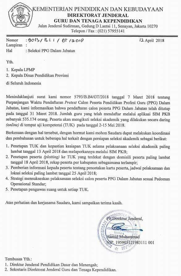 Seleksi PPG Dalam Jabatan Tahun 2018