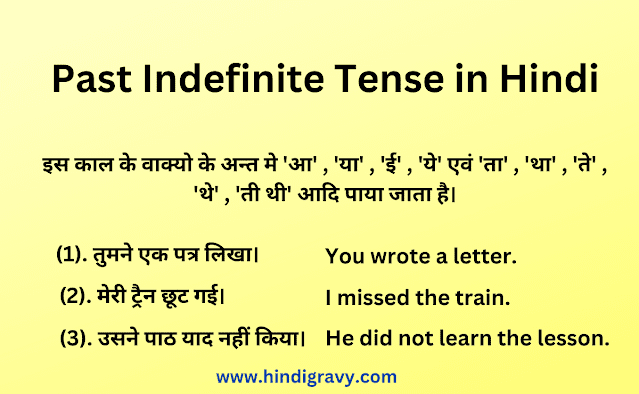 Past Indefinite Tense In Hindi