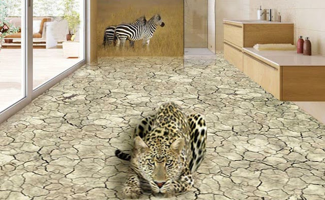 cheetah 3d floor art for living room, zoo theme 3d floor art