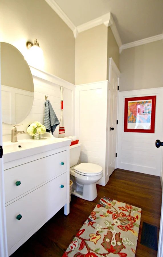 planked wall bathroom