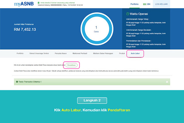 Cara daftar Auto Labur di portal dan aplikasi myASNB secara online