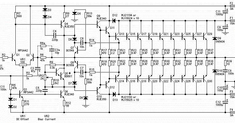 3000W Stereo Power Amplifier Circuit  Gambar Skema  