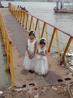 Ashpia & Afia in the bank of Poshur River on it mini bridge