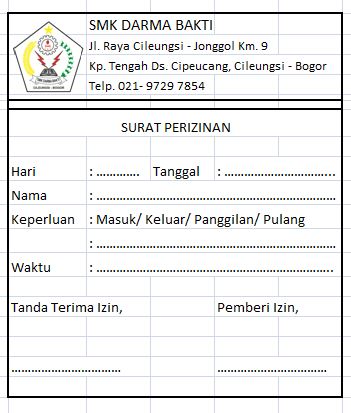 Contoh dan Download Surat Izin Keluar Sekolah ~ SMK DARMA 
