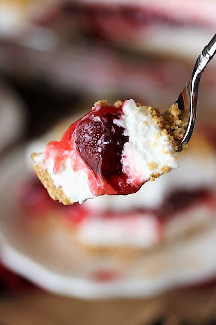 Bite of No-Bake Strawberry Yum Yum on Fork Image