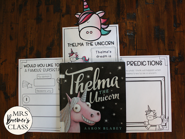 Thelma the Unicorn book activities unit with literacy companion activities and a craftivity for Kindergarten and First Grade