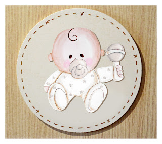 placa de puerta infantil  bebé con sonajero babydelicatessen