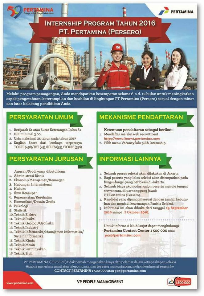 Recruitment PT.Pertamina (Persero) - Internship Program 