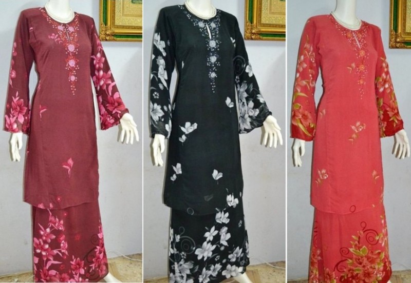  Model  baju  kurung  terbaru batik melayu  kombinasi  bordir 