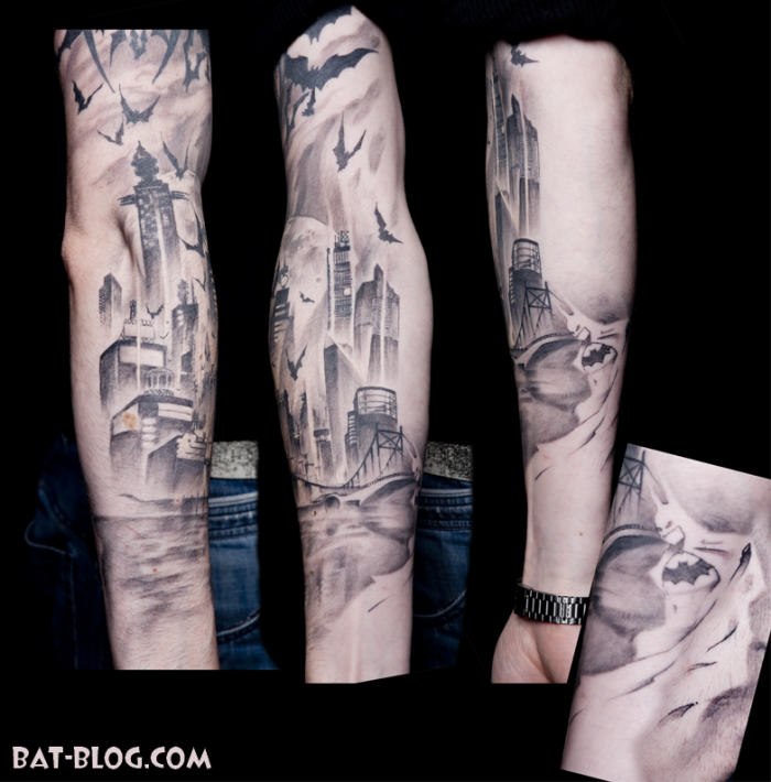 Check out this amazing Batman Gotham City Tattoo Art it's an entire arm