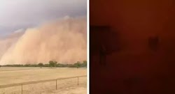 Αυτή είναι η συγκλονιστική στιγμή που μια πόλη στην Αυστραλία καλύπτεται από μια τρομακτική αμμοθύελλα, καλύπτοντας τα πάντα με πυκνή σκόνη....