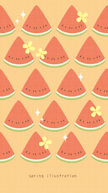 【スイカ】夏の果物のおしゃれでシンプルかわいいイラストスマホ壁紙/ホーム画面/ロック画面