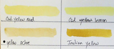 image of yellow paint swatches from White Nights watercolor set by Puibel