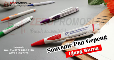 Souvenir Pulpen Plastik Unik, Pen Gepeng Ujung Warna, Jual Souvenir Kantor Murah, Pulpen Gepeng Ujung Warna