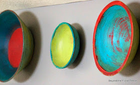 wood bowls upcycled with colorful paint