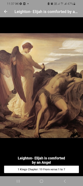 b) Elijah comforted by an angel 1 Kings 19: 1-7