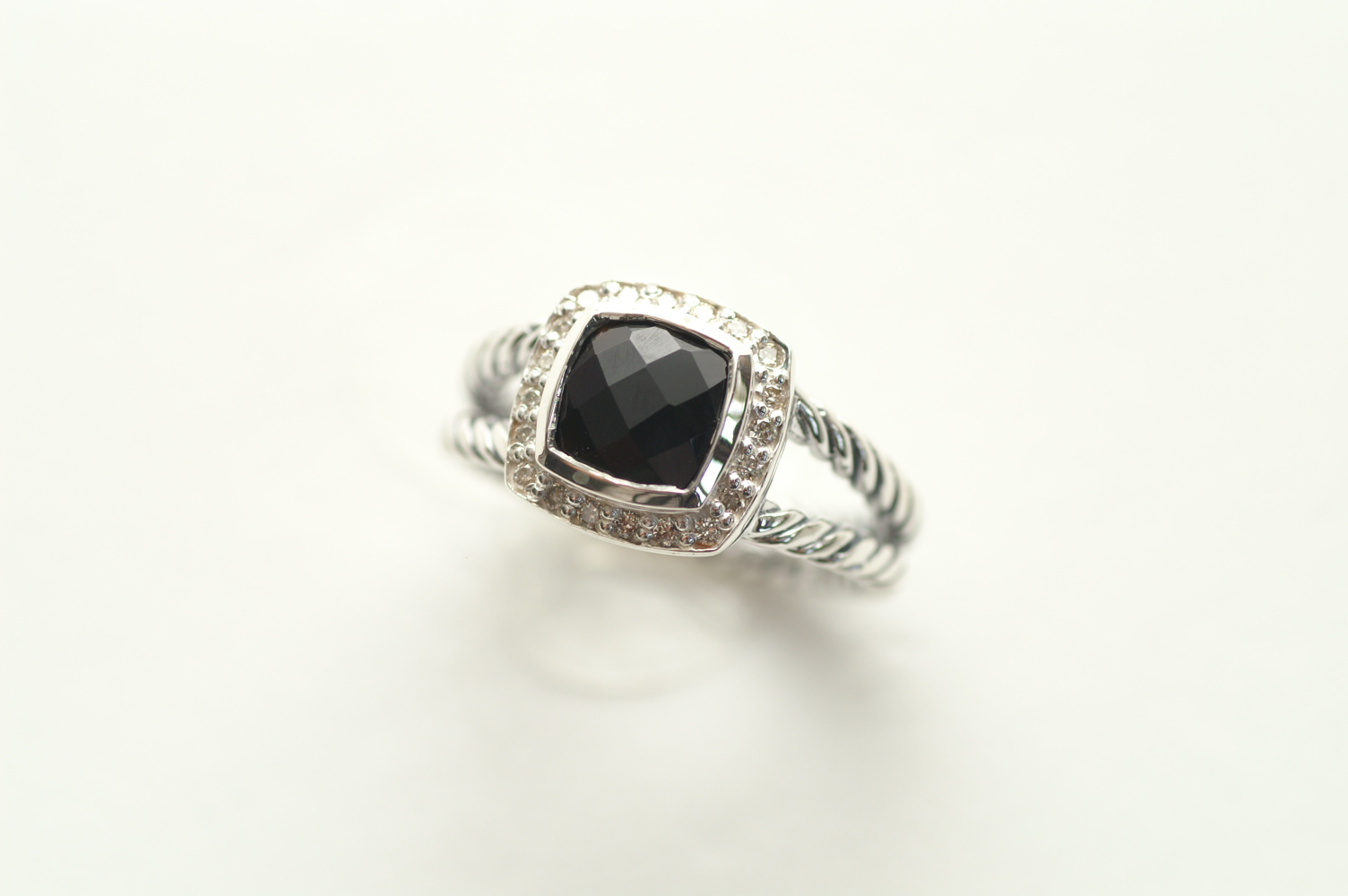 David Yurman Petite Albion Black Onyx & Diamond Ring SZ 6.5