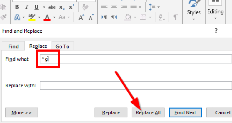 You will find that all the images, charts, and graphs are no longer in the Word document and you can press Save to save the file as an image-free copy.