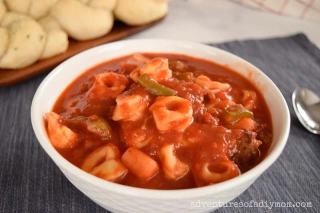 bowl of tomato tortellini soup