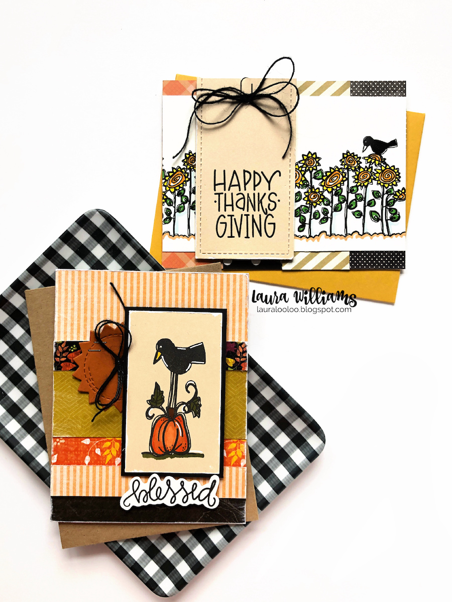 It's Day 2 of the Impression Obsession August Release Blog Hop! Would you like to see two cozy, fall card ideas featuring the new Autumn Crows stamp set? You'll love this stamp set for Thanksgiving cards plus all-occasion cards during the fall season. Let's take a look - and stick around to the end of the post for all the details on this week's blog hop! I've never thought of crows as being particularly cute or friendly, but leave it to stamp artist Nola Chandler to change all that! These crows are CUTE and something a little different for fall cards!