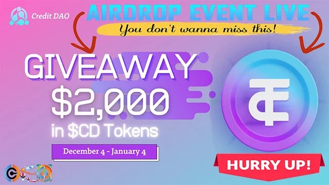 CREDIT DAO Airdrop of $2K USDT in $CD token Free