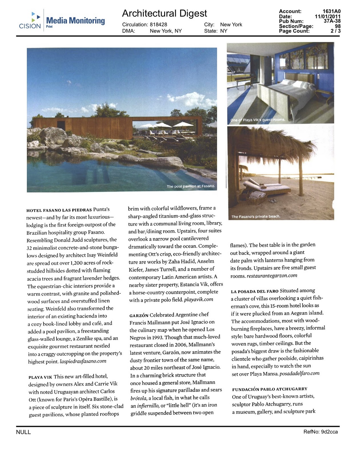 Arquitectural Digest habla de Punta del Este y destaca al Hotel Fasano ...
