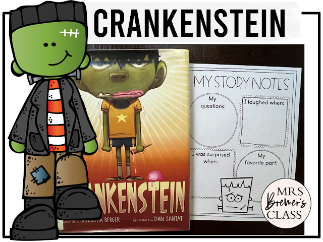 Crankenstein book activities unit with printables, literacy companion activities, reading worksheets, and a craft for Kindergarten and First Grade