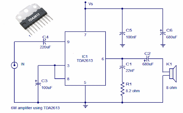 6 Watt Hi Fi Audio Amplifier using TDA2613