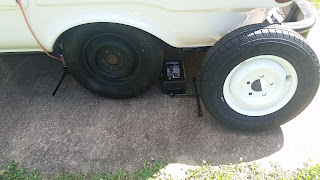 new and old wheels for our Uhaul CT-13 Fiberglass Camper