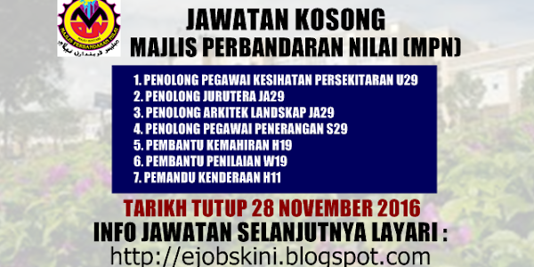 Jawatan Kosong Majlis Perbandaran Nilai (MPN) - 28 November 2016