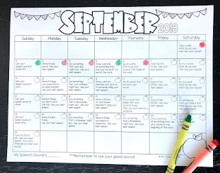 speech and language homework calendars