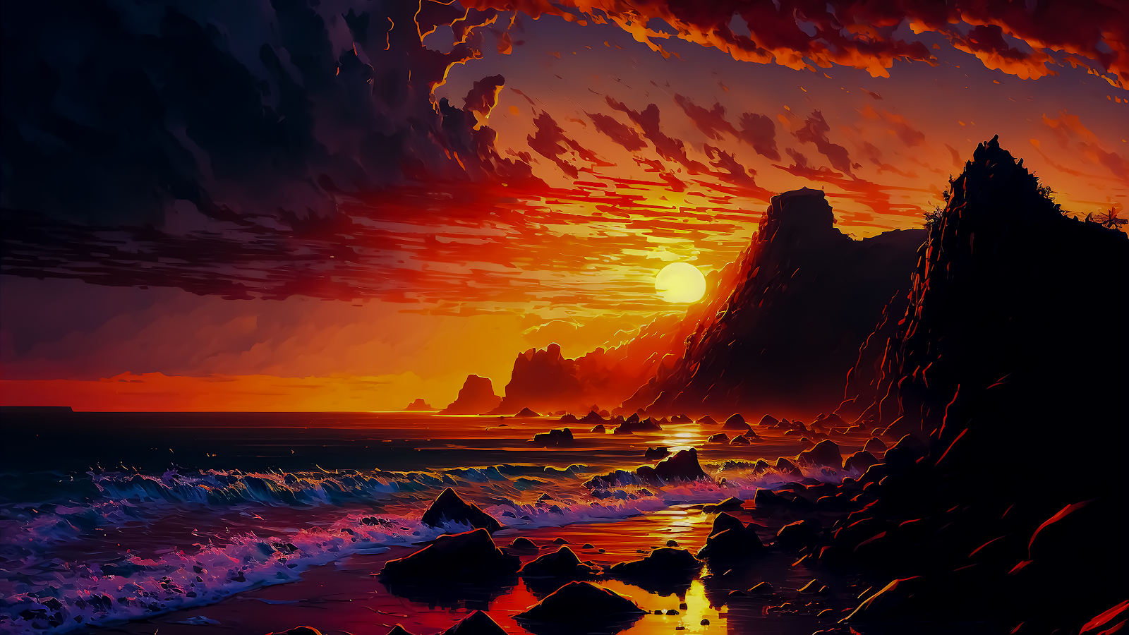 4K Sea Sunset Wallpaper for PC by Midjourney - Free Download