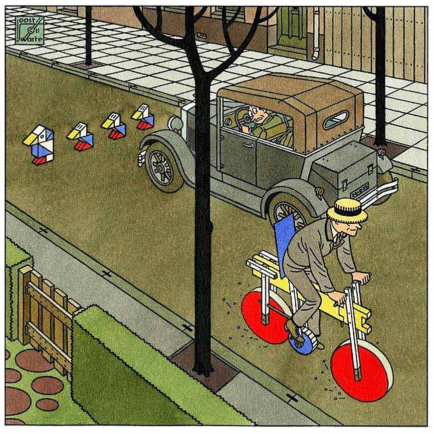 a Joost Swarte illustration of neighborhood traffic