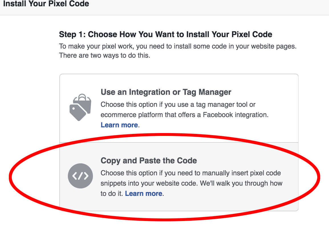 Copy and paste code for facebook pixel