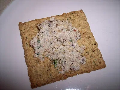 Shiitake hazelnut pate on a cracker.