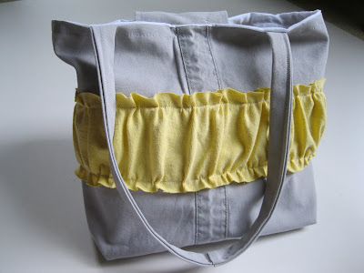 ruffled bag, up cycled from pants