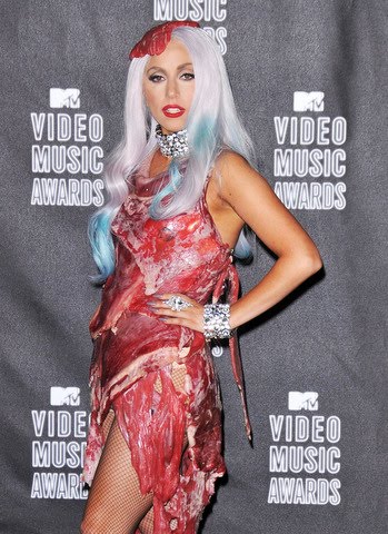 lady gaga meat dress images. lady gaga meat dress