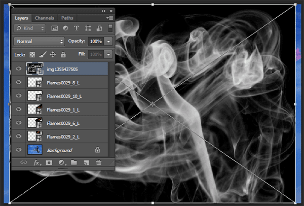 Add a smoke photo using the File>Place menu.