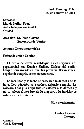 Todo en correspondencia.: Carta Comercial. Estilos de 