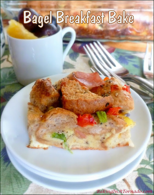 Bagel Breakfast Bake | recipe developed by Karen of www.BakingInATornado.com | #recipe #breakfast