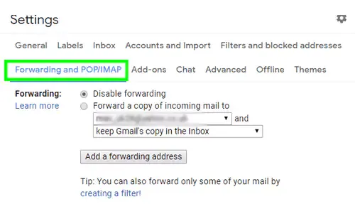 تعطيل إعادة توجيه البريد gmail