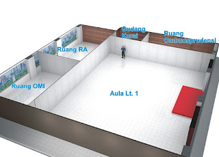 Desain Interior Ruang Aula Di Beri Partisi Bongkar Pasang Untuk Menjadi Ruang Kerja